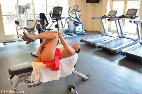 Olivia Nova: Busty Brunette Flashes and Plays with a Dildo in a Public Gym – photo 7 of 15
