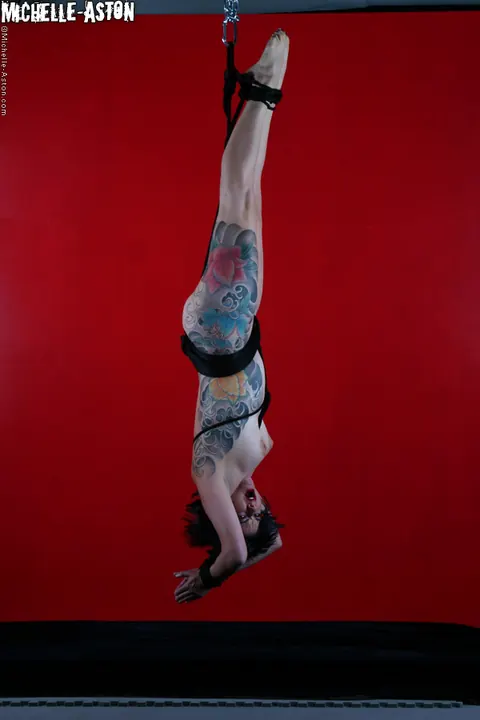 Michelle Aston: Brunette MILF Hangs Upside Down in Rope Bondage – photo 5 of 15