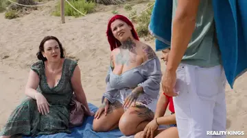 Busty Redhead BBW Gives a Titjob and Takes Double Penetration Outdoors