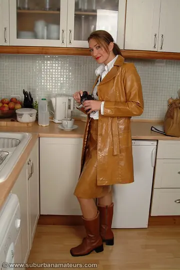 Blonde MILF Undresses in Lingerie and Stockings to Finger in the Kitchen