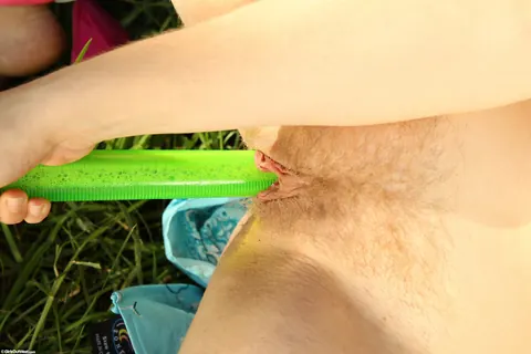 Molly Broad: Busty Redhead Fingers Her Hairy Pussy and Rides a Toy Outdoors – photo 13 of 21