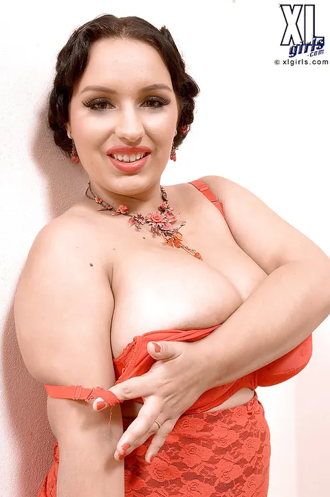 Anna Carlene: BBW Brunette Poses in Red Lingerie and Stockings – photo 13 of 16