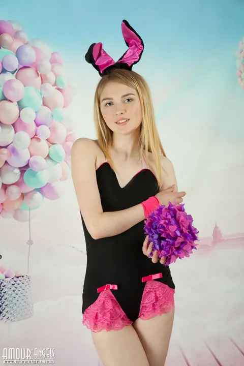 Lia Kate: Skinny Blonde in Bunny Ears Strips and Spreads – photo 4 of 20