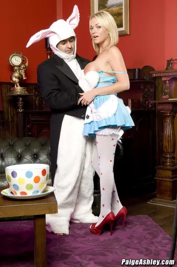 Blonde in a Dress and Stockings Sucks Cock Rides and Takes Anal Doggy
