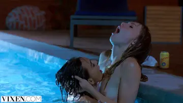 Janice Griffith – Two Slim Brunettes Have Lesbian Sex by the Pool