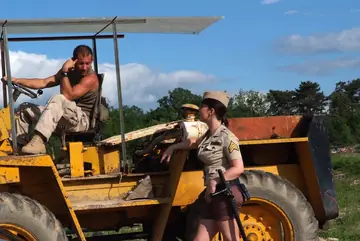 Lydia St Martin – Busty European Brunette in Boots Has Threesome Sex Outdoors