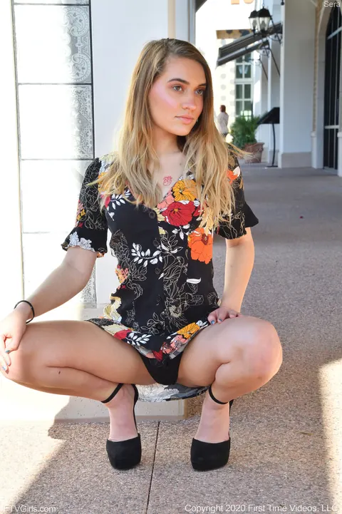 Sera Ryder: Brunette in a Dress and Heels Strips to Lingerie Outdoors – photo 7 of 21