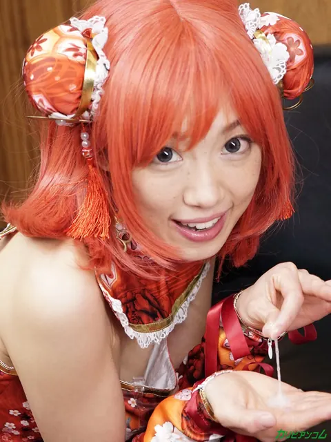 Megu Memezawa: Busty Asian Redhead in Costume Sucks Cock After Fingering – photo 20 of 20