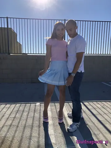 Skinny Woman in a Skirt and Heels Sucks Cock Outdoors for a Cumshot