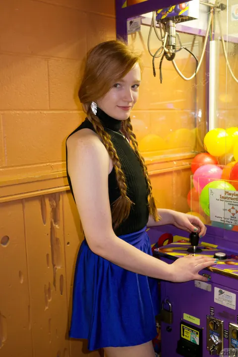 Bree Abernathy: Slim Redhead in Pigtails Lifts Her Skirt Outdoors – photo 4 of 11