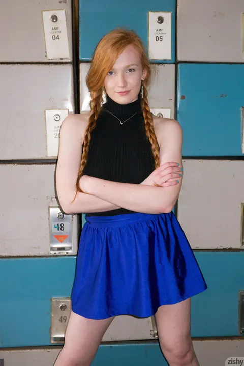 Bree Abernathy: Slim Redhead in Pigtails Lifts Her Skirt Outdoors – photo 10 of 11