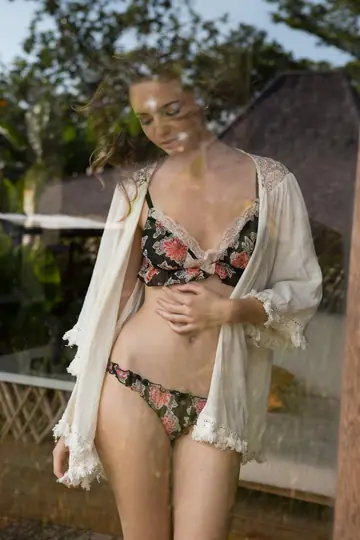 Brunette with Natural Tits Peels Off Her Lingerie and Spreads Her Legs