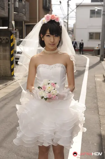 Ruri Narumiya – Asian Bride in a Skirt Poses Outdoors on Her Wedding Day