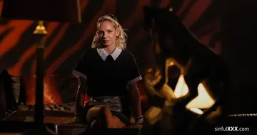 Anna De Ville – Busty Blonde in Lingerie and Stockings Takes a Creampie in a Threesome