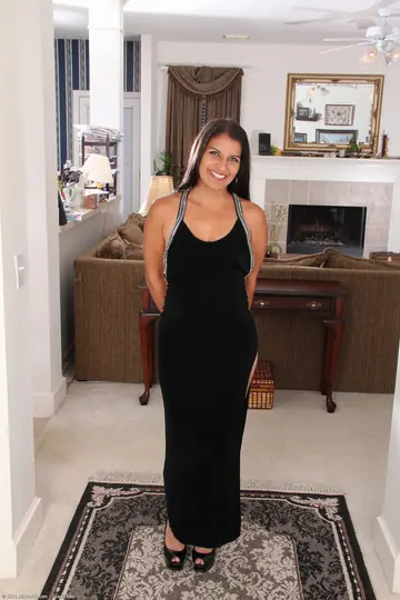 Saffron Leblanc – Tall Brunette MILF Strips Out of Her Dress and Fingers Her Trimmed Pussy