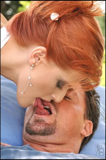 Pale European Redhead Sucks Cock Outdoors with Big Natural Tits
