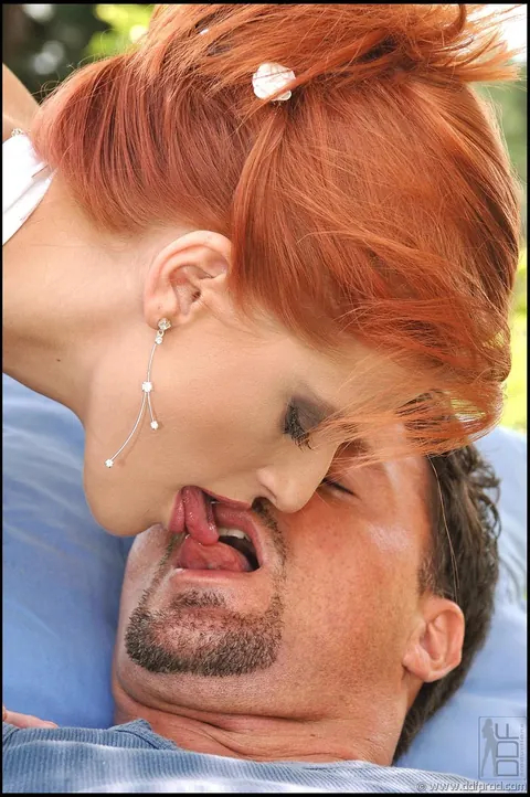 Rossa JHonson: Pale European Redhead Sucks Cock Outdoors with Big Natural Tits – photo 1 of 21