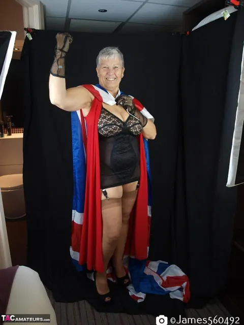 Silver-Haired Thick Woman Models Lingerie with Stockings and Heels – photo 13 of 16