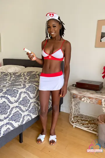 Brunette Ebony Nurse Strips Nude and Spreads Her Asshole
