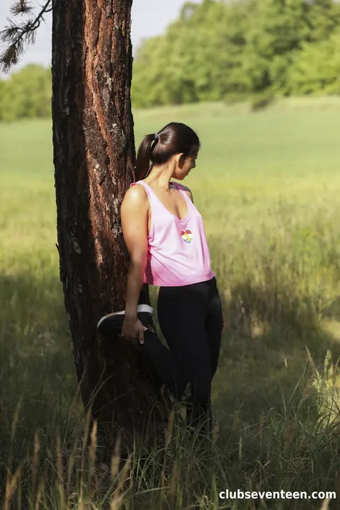Angela Allison: Petite Hungarian Brunette Masturbates in Yoga Pants Outdoors – photo 3 of 21