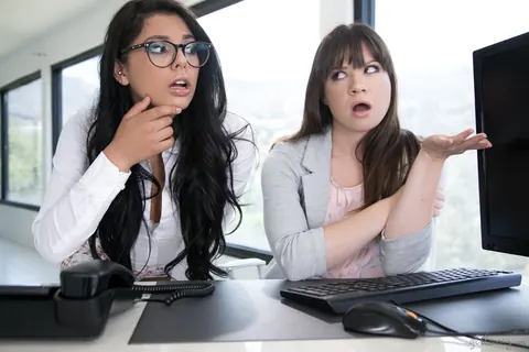 Alison Rey: Brunette Latina Lesbians Lick and Finger in the Office – photo 1 of 15