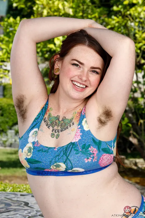 Adora Bell: Busty Redhead in a Bikini Spreads Her Hairy Pussy and Armpits Outdoors – photo 2 of 20