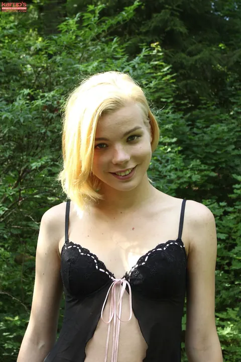 Sophia Kitten: Slim Blonde Fingers Her Shaved Pussy Outdoors in Socks – photo 1 of 21