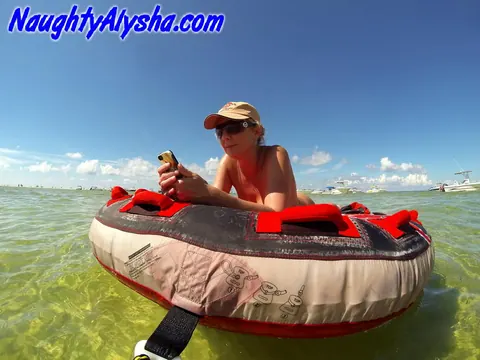 Naughty Alysha: Busty Blonde MILF in Glasses Spreads on Air Mattress – photo 2 of 15