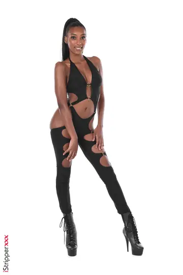 Tall Ebony Babe with Big Tits Bares Her Hairy Pussy and Toys It