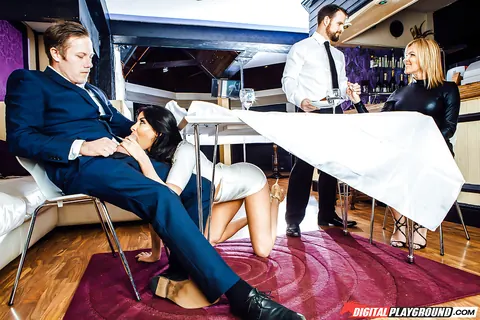 Anissa Kate: Busty Latina MILF Sucks Big Cock Under a Table in Public – photo 7 of 16