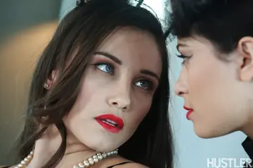 Raven Rockette – Brunette in Stockings and Partner Share a Dildo and Have Anal Sex