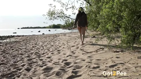 PAWG Brunette Spreads on a Sandy Beach – photo 15 of 15