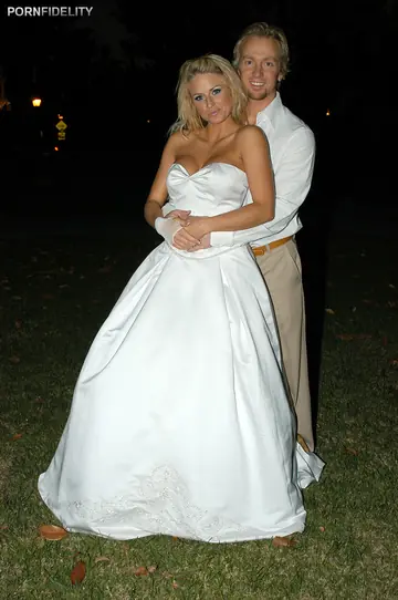 Busty Blonde MILF in Blue Stockings Sucks and Fucks in Bridal Skirt