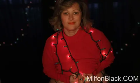 BBW MILF with Big Tits Poses Under Christmas Lights – photo 1 of 15
