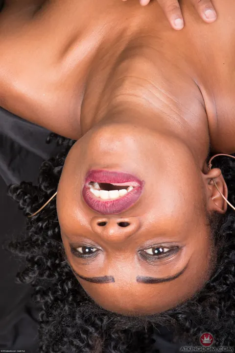 Slim Ebony MILF in Fishnets Spreads Her Pussy – photo 14 of 21