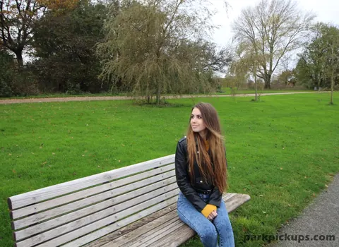 Elle Rose: Brunette in Leather Yoga Pants Gives a Blowjob Outdoors – photo 1 of 15