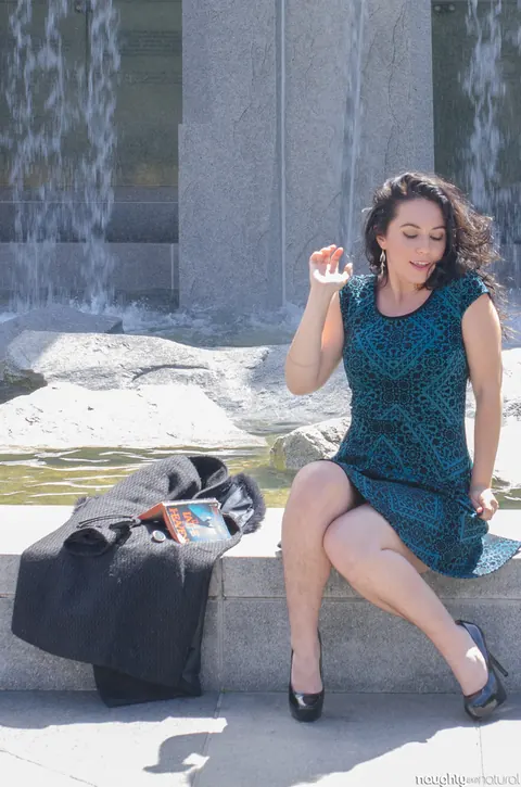 Nikki Silver: Busty Brunette in Glasses Poses in a Dress and Heels Outdoors – photo 10 of 20