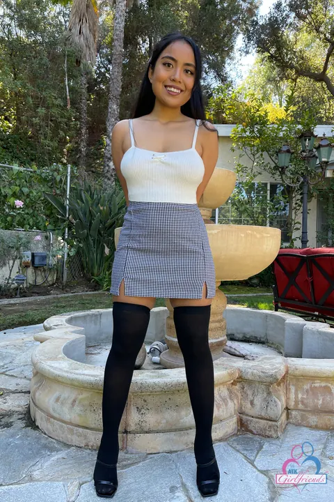Luna Mills: Petite Asian Brunette Undresses and Spreads Outdoors – photo 1 of 21