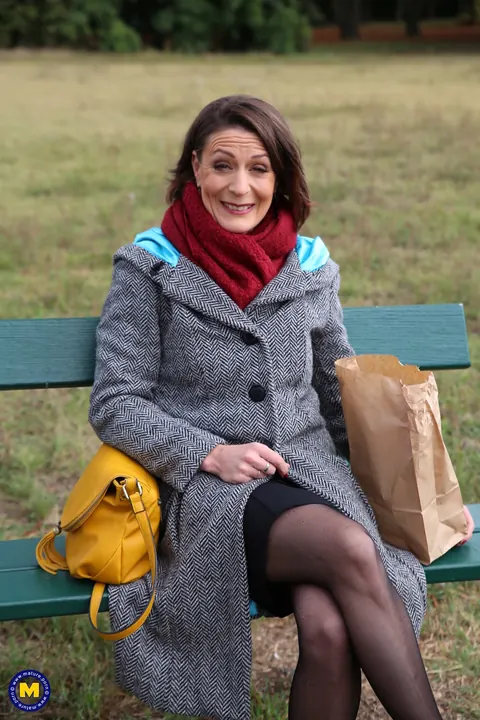 Mature French Woman Flashes Her Stockinged Legs Outdoors – photo 2 of 20