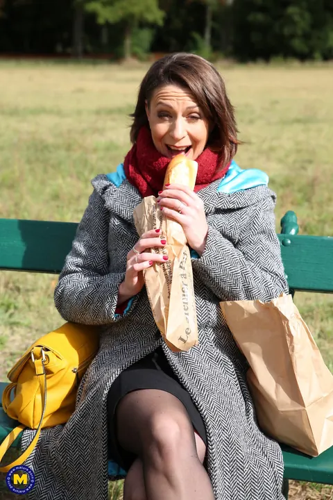 Mature French Woman Flashes Her Stockinged Legs Outdoors – photo 3 of 20