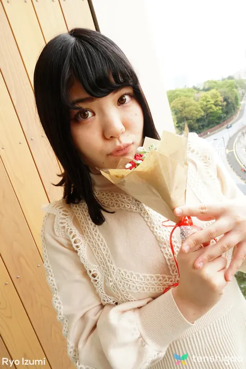 Japanese Brunette Holds a Bouquet in a Skirt – photo 8 of 15