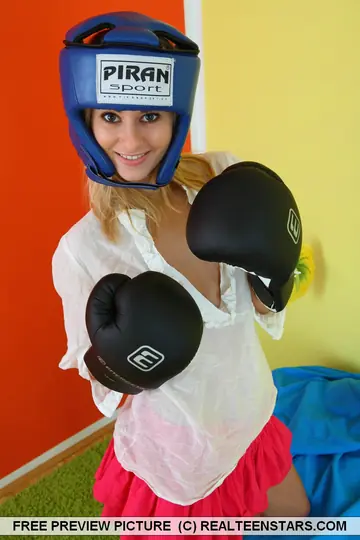 Blonde Sheds Boxing Gear Then Skirt and Panties