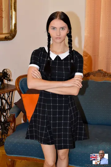 Busty European Brunette in Pigtails Strips Off Her Skirt and Spreads
