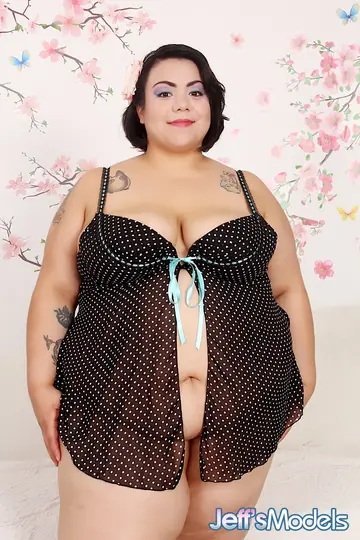 BBW Brunette with Big Tits Toys Her Shaved Pussy in Lingerie