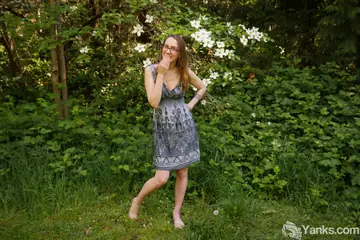 Brunette in Glasses Masturbates Outdoors