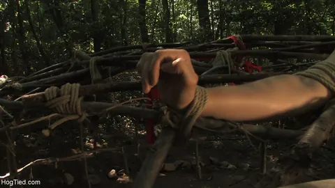 Brunette with Natural Tits Bound in Hogtie by Her Partner – photo 1 of 21