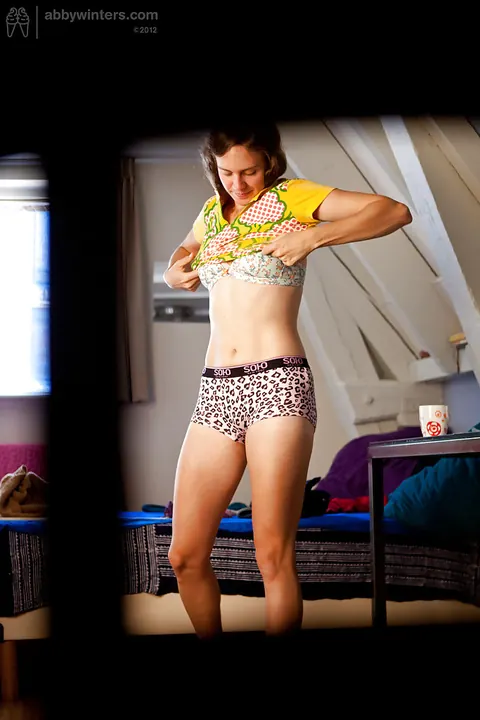 European Brunette Masturbates and Spreads in Shorts – photo 10 of 16