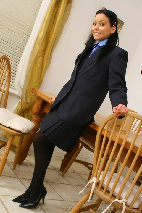 Petite Asian Babe in Uniform and Heels Spreads Her Pussy – photo 1 of 21