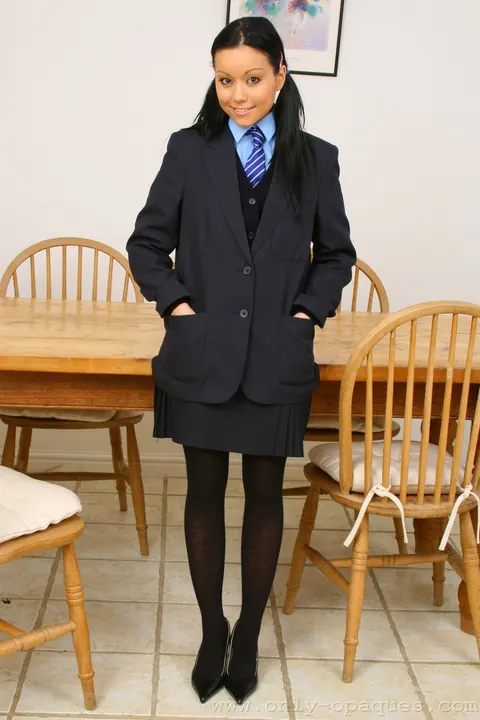 Petite Asian Babe in Uniform and Heels Spreads Her Pussy – photo 2 of 21