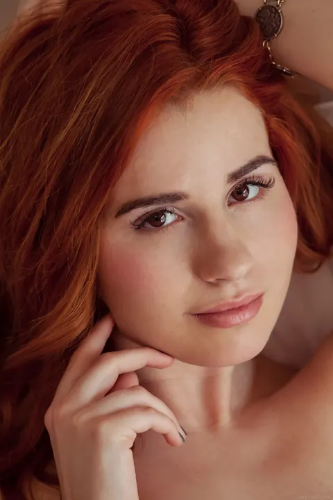 Nicole La Cray: Petite Ukrainian Redhead in Lingerie Spreads Her Shaved Pussy – photo 12 of 21